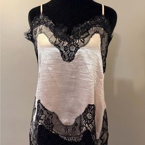 VENUS Lace Overlay Tank Top in Black and Blush Pink